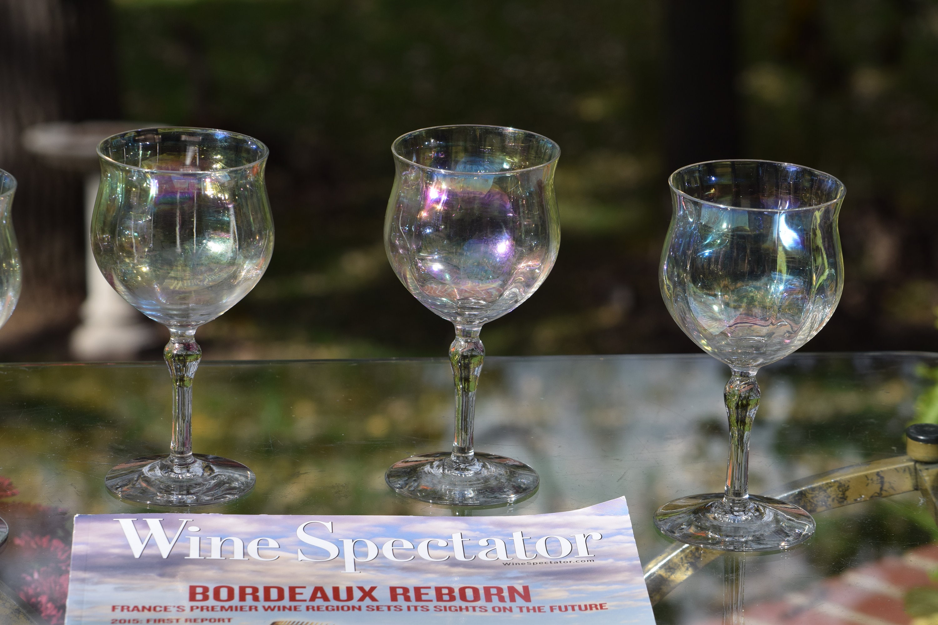 6 Vintage Iridescent Wine Glasses Cocktail Glasses, Antique