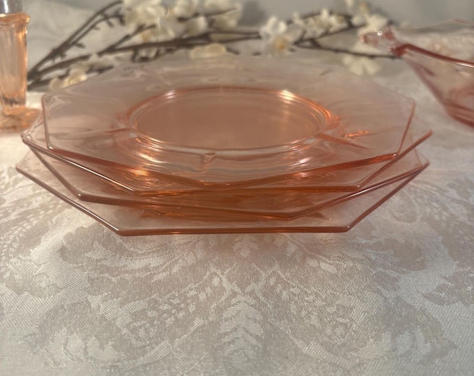 Vintage Pink Glass Salad Plates: 1950s Appetizer Plates