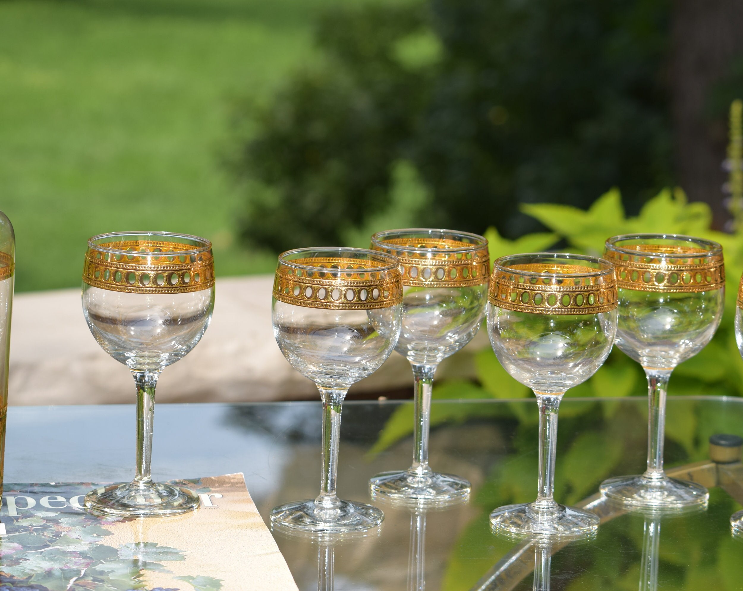 Vintage CULVER Decanter with 5 Wine Glasses, Culver, Antigua, c 1950's