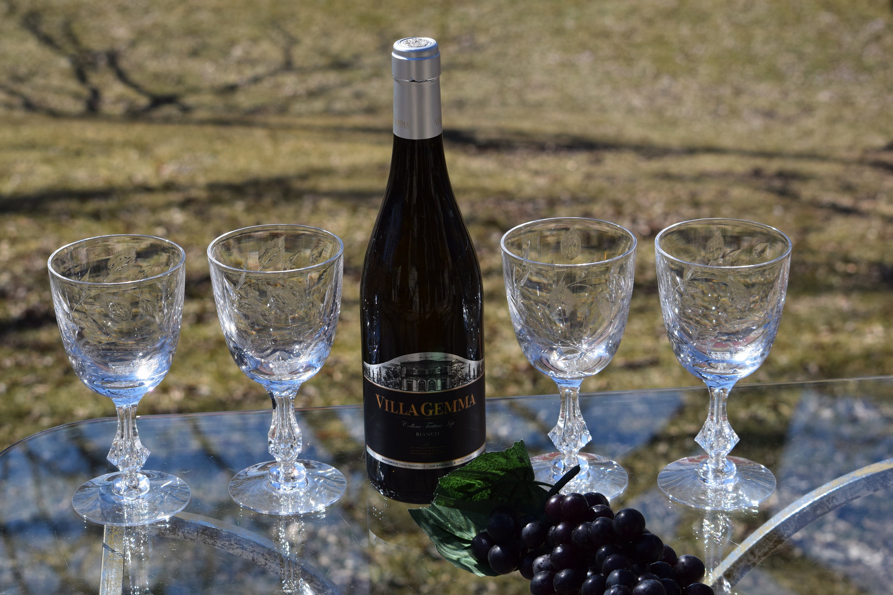 Vintage CRYSTAL Bubble Stem Wine Glasses, Set of 4, Tiffin Franciscan
