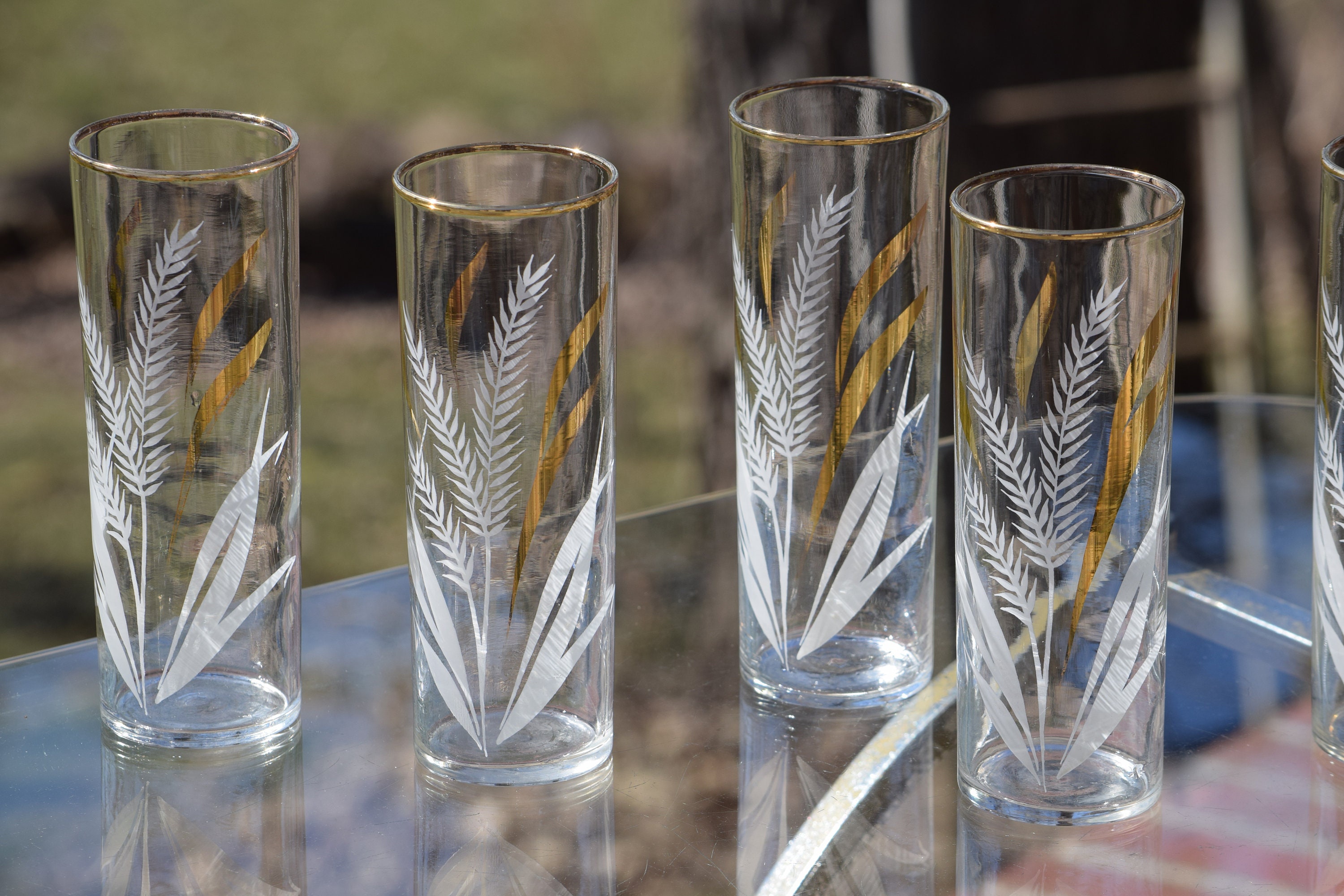 Vintage Gold & White COLLINS Glasses, Set of 6, Vintage Libbey Collins