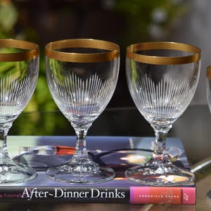 Vintage Etched Crystal Liqueur Glasses - Gold Rimmed Schott Zwiesel, Set of 5