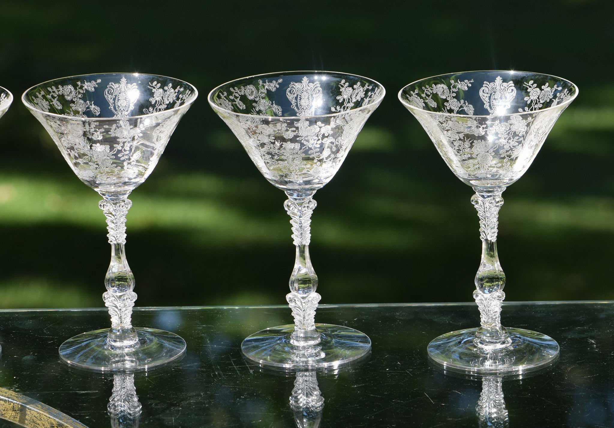 Vintage Etched Cocktail ~ Martini Glasses Set Of 4 Cambridge Rose Point Circa 1934