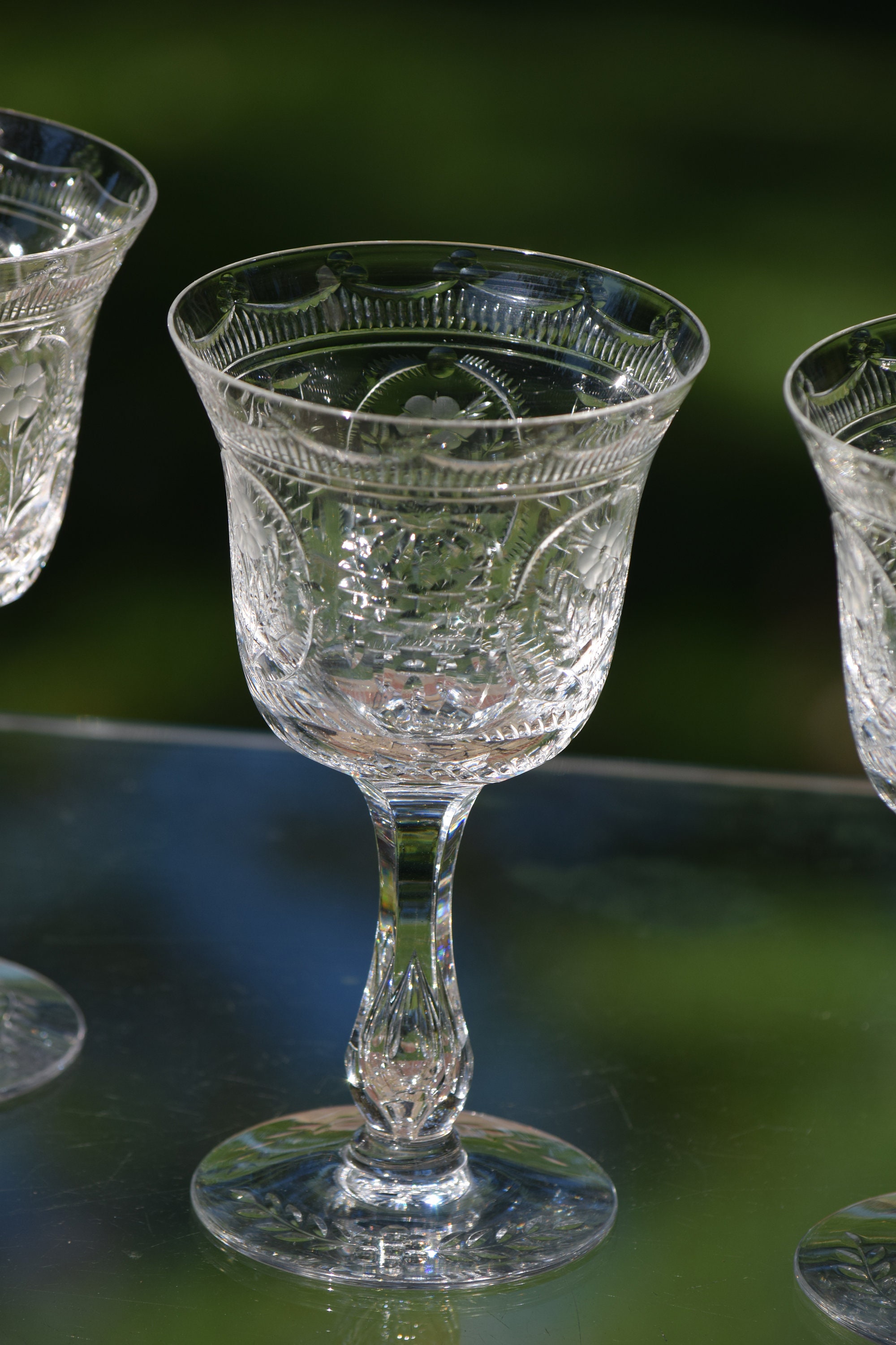 RESERVED for Ray Sold Vintage CRYSTAL Etched Bubble Stem Wine