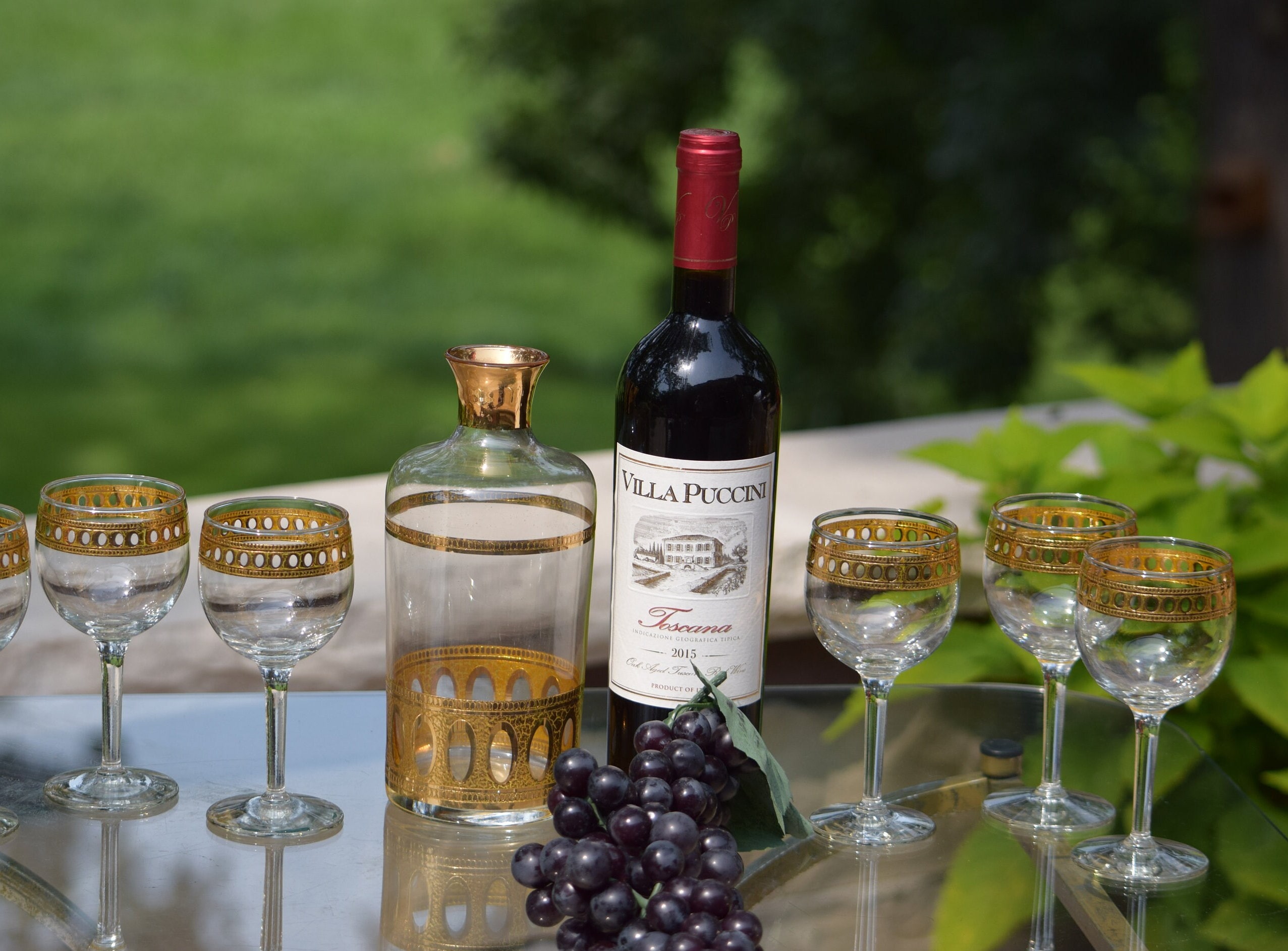 Vintage CULVER Decanter with 5 Wine Glasses, Culver, Antigua, c 1950's