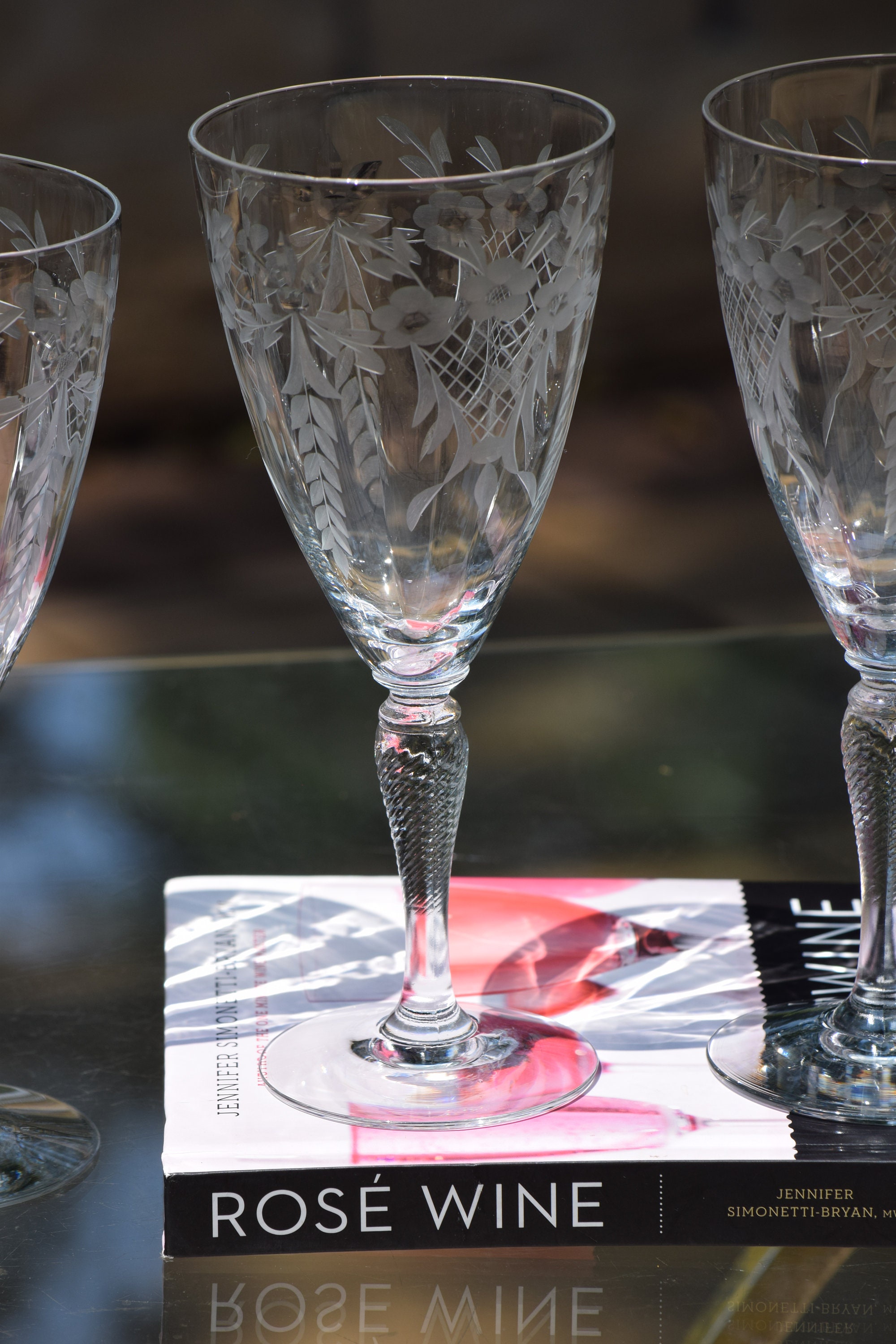 BEAUTIFUL LOT OF 6 LEAD CRYSTAL WINE GLASS STEMWARE 1950´S GERMAN