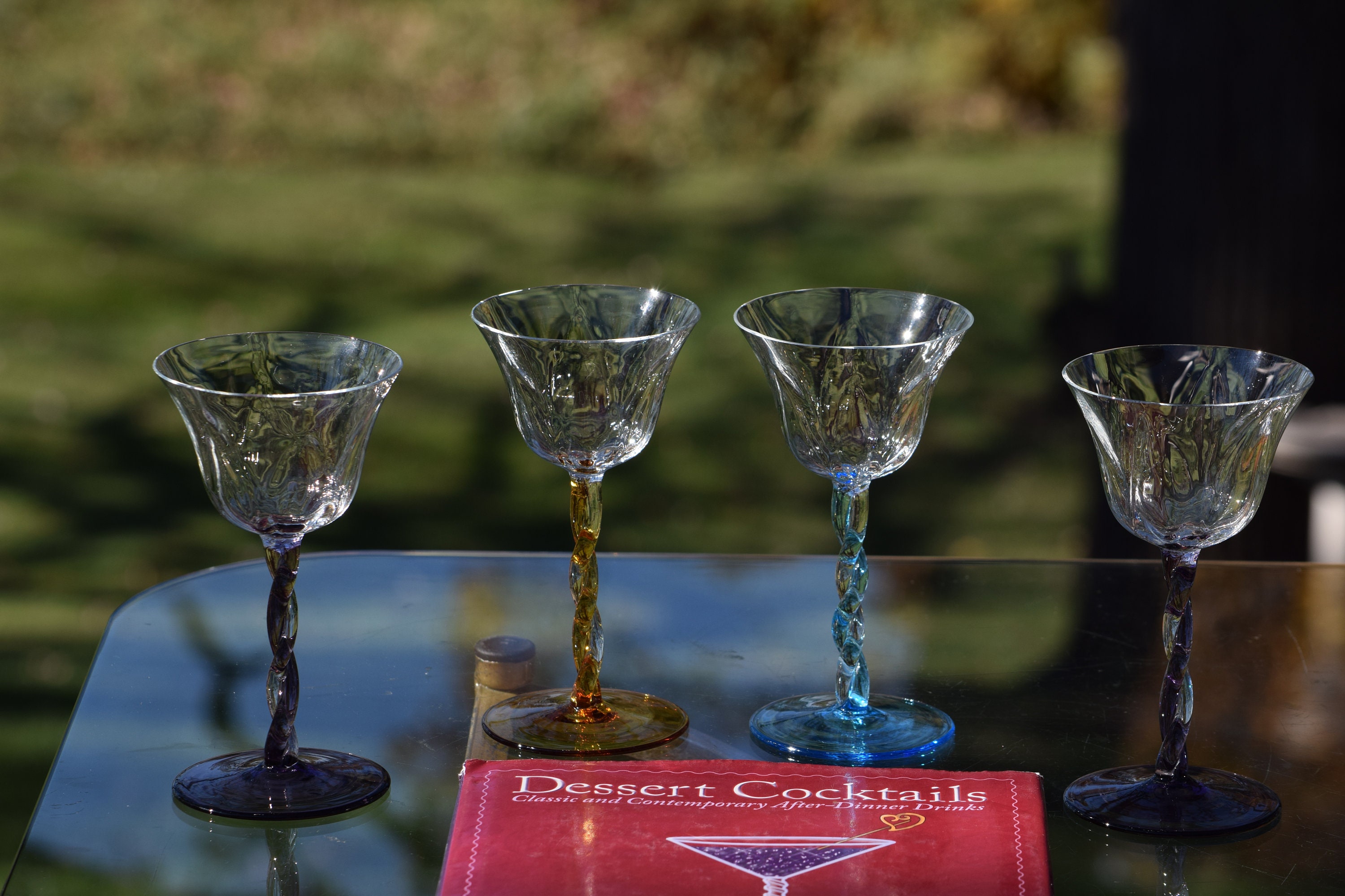 Etched Multicolor Christmas Stemmed Wine Glasses Set of 4
