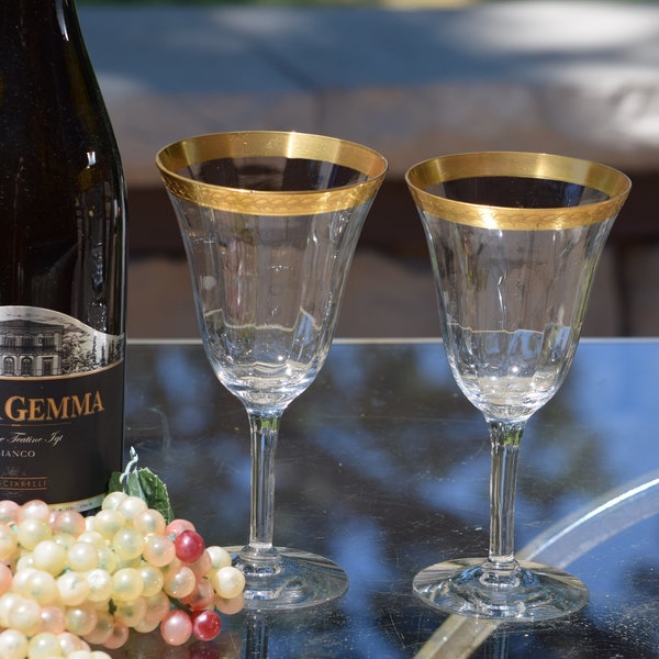 5 Vintage Gold Rimmed Encrusted Wine Glasses, Tiffin Franciscan, c. 1940's, Vintage Gold Encrusted Water Goblets, Vintage Gold Wedding Glass