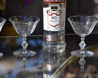 Vintage Etched Cocktail Glasses: 1950s Duncan Miller,  Martini Glasses