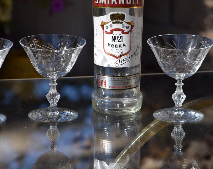 Vintage Etched Cocktail Glasses: 1950s Duncan Miller,  Martini Glasses