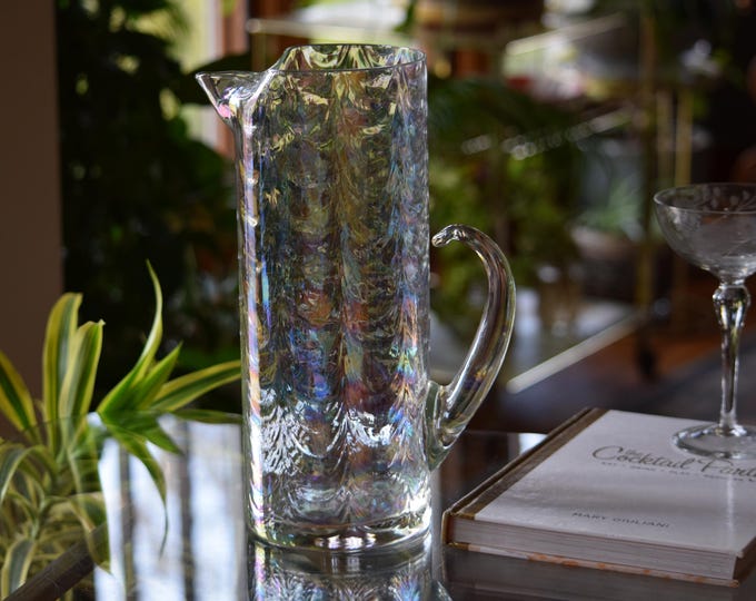 Vintage Iridescent Loop Optic Pitcher, West Virginia Glass, 1950s, Water Pitcher