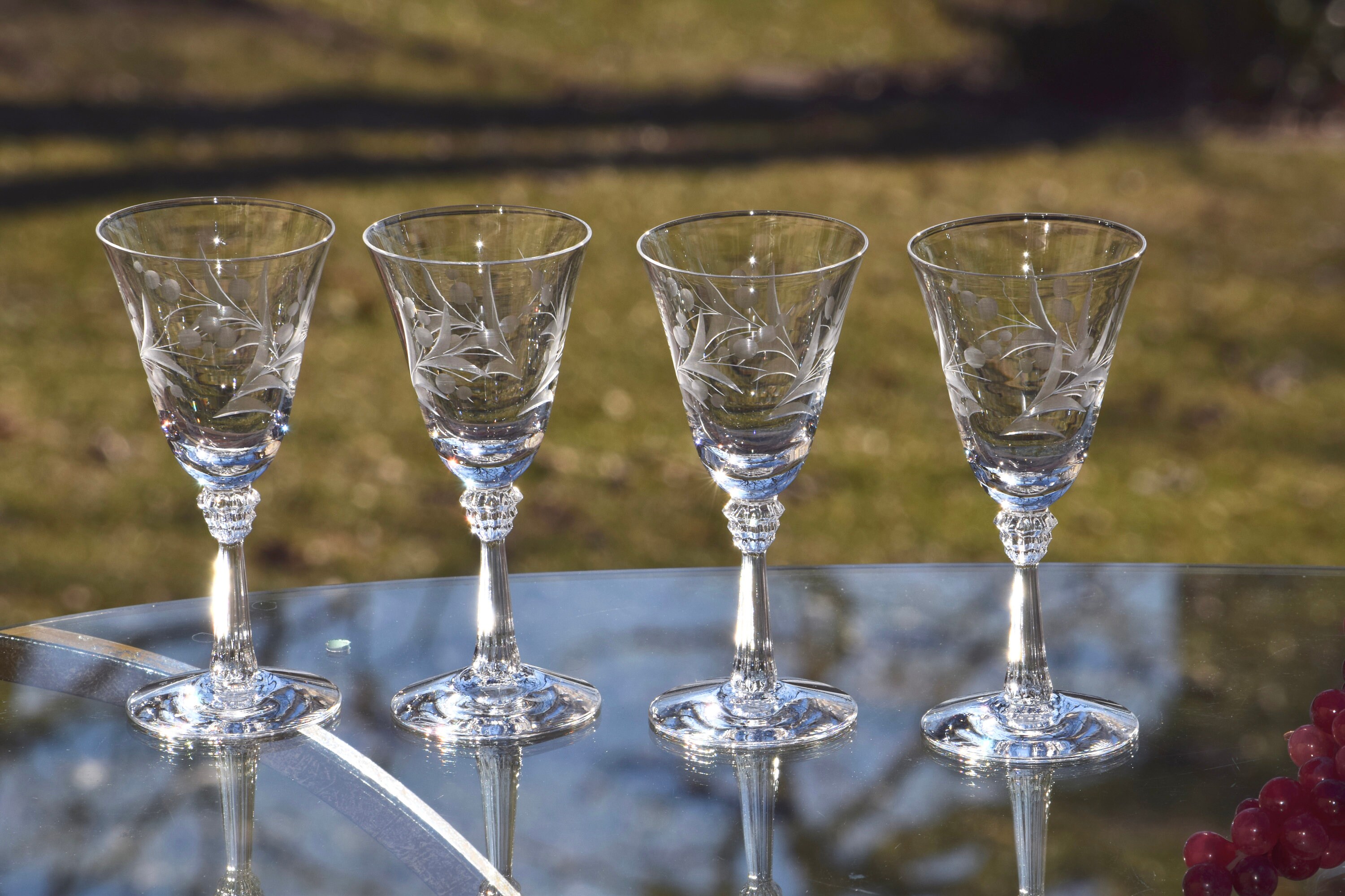 Vintage Theresienthal Etched Crystal Small Wine Cordial Glasses