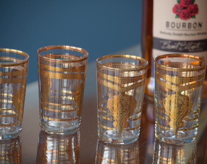 6 Vintage Gold Encrusted Liqueur Shot Glasses, Vintage Gold Rim After Dinner Liqueur-Tequila  Shot Glasses, 3 oz Shot Glasses