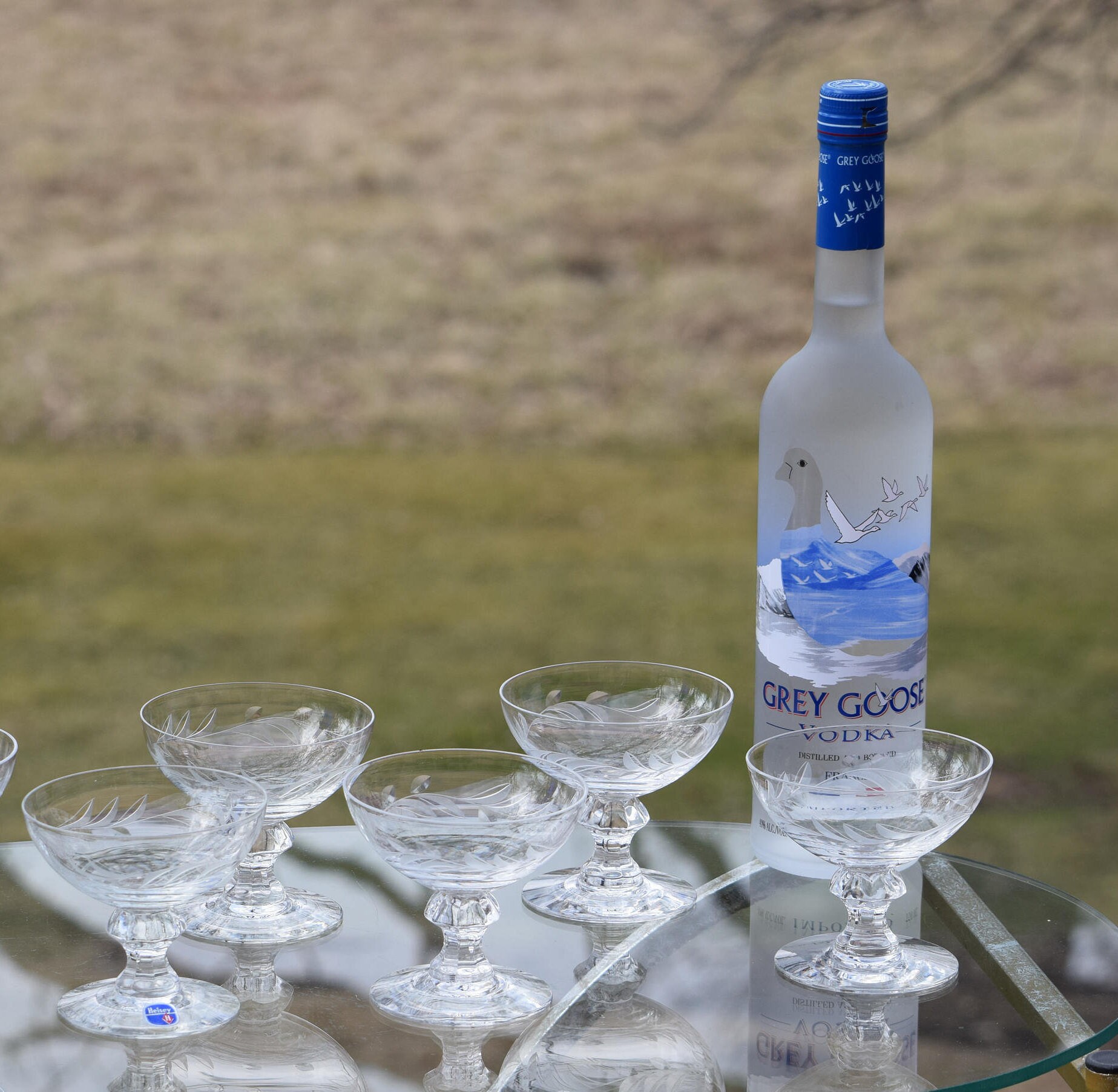 Vintage Pair of Grey Goose Vodka Long Stem Martini Glasses 