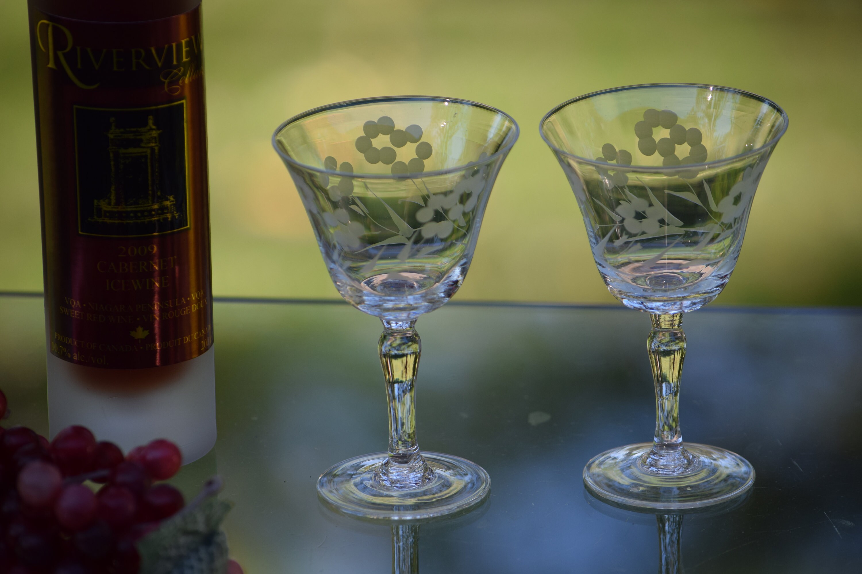 RESERVED NINA Vintage Etched Wine Cordial Glasses, Set of 4, 3 oz