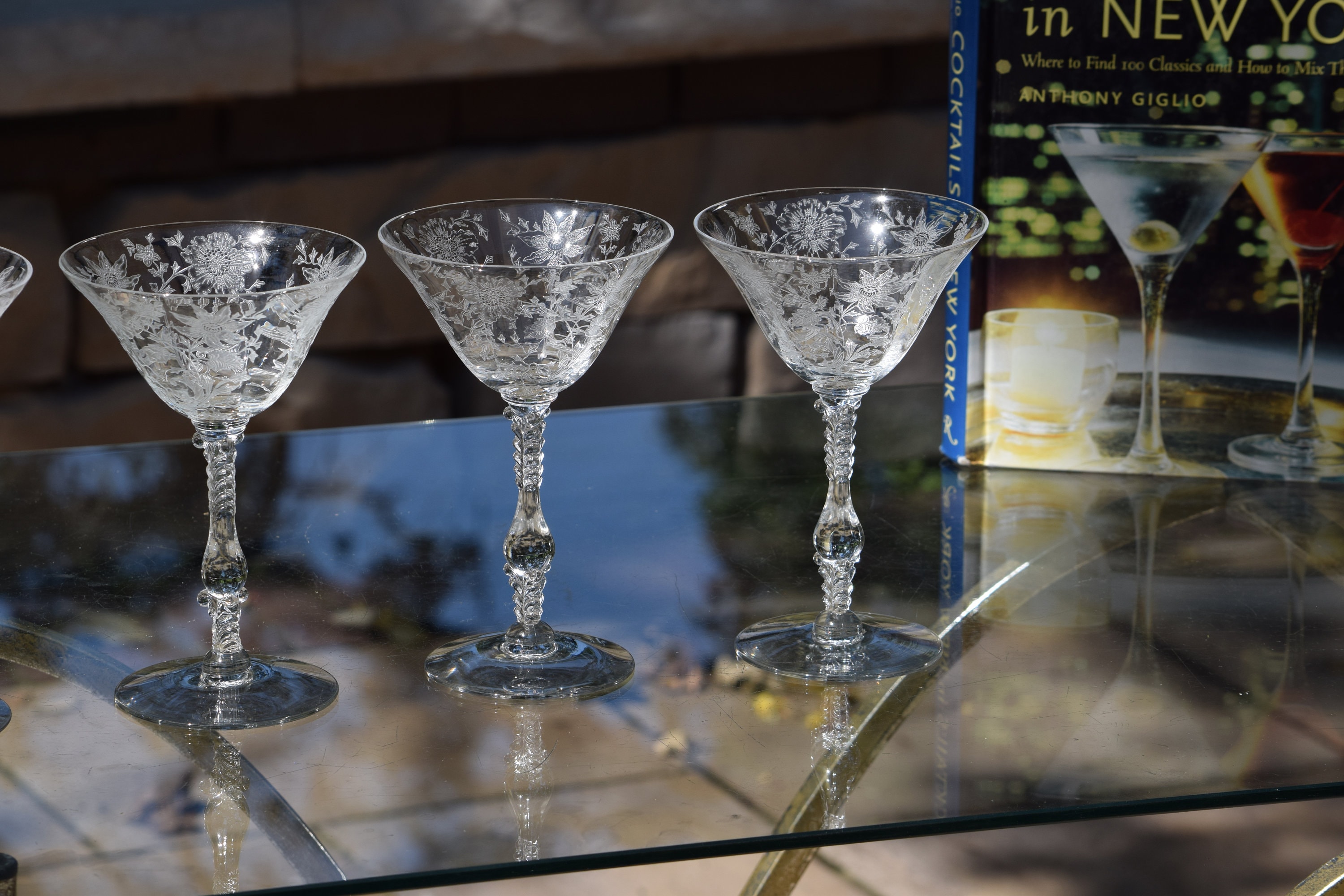 Etched Olive Branch Martini Glasses