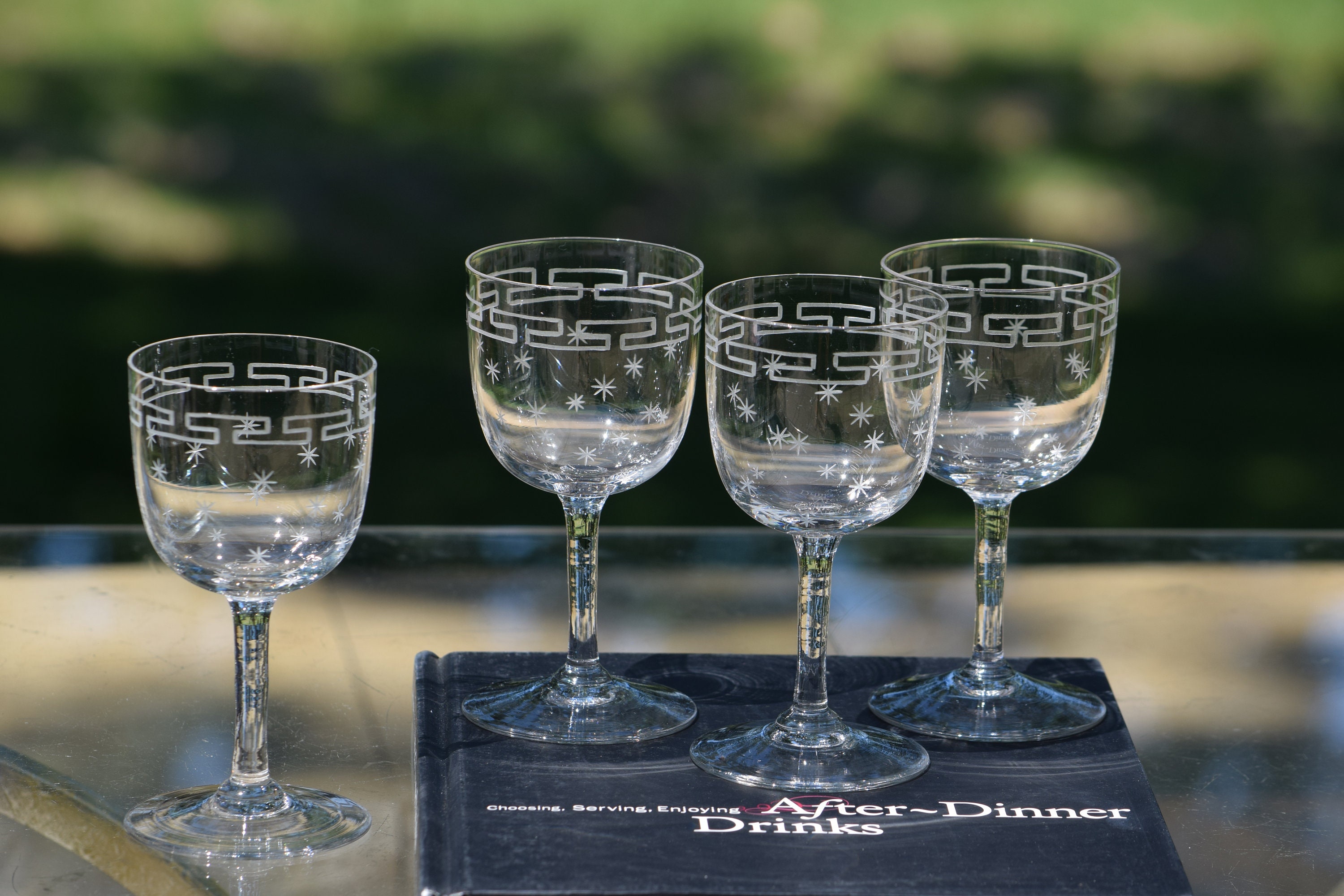 4 Vintage Etched CRYSTAL Wine Glasses ~ Champagne Glasses, Tiffin