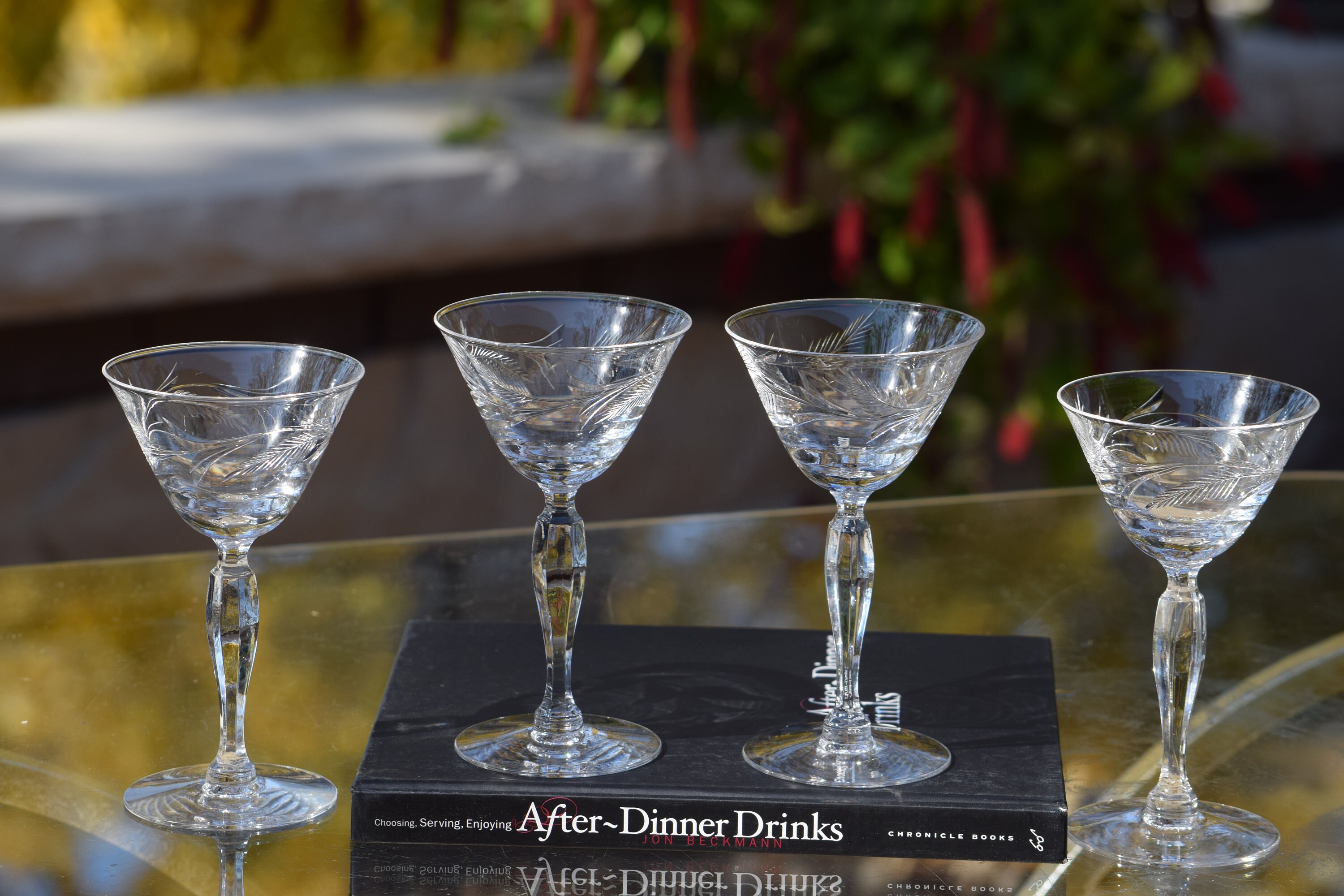 5 Vintage Etched CRYSTAL Wine Glasses, Tiffin Franciscan, 1950's