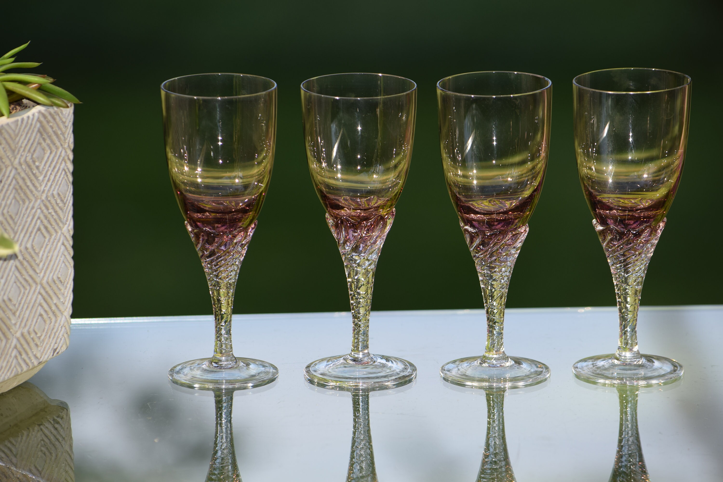 Vintage Purple Wine Glasses, Set of 5, Purple Wine Glass with Clear