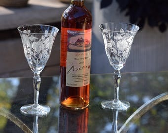 2 Vintage Acid Etched Water Goblet - Wine Glasses, Morgantown, American Beauty, circa 1950's, Tall Etched Wine Glasses, Girls Wine Night