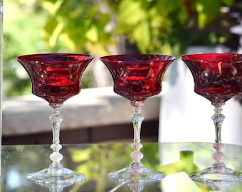 Vintage Red Cocktail Martini Glasses, Cambridge, Gadroon Ruby, 1930's,  Vintage Ruby Red Champagne Glasses, Nick and Nora Cocktail Glasses