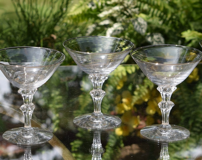 Vintage Tiffin Franciscan Platinum Crystal Martini Glasses, Ornate Stem Cocktail Barware