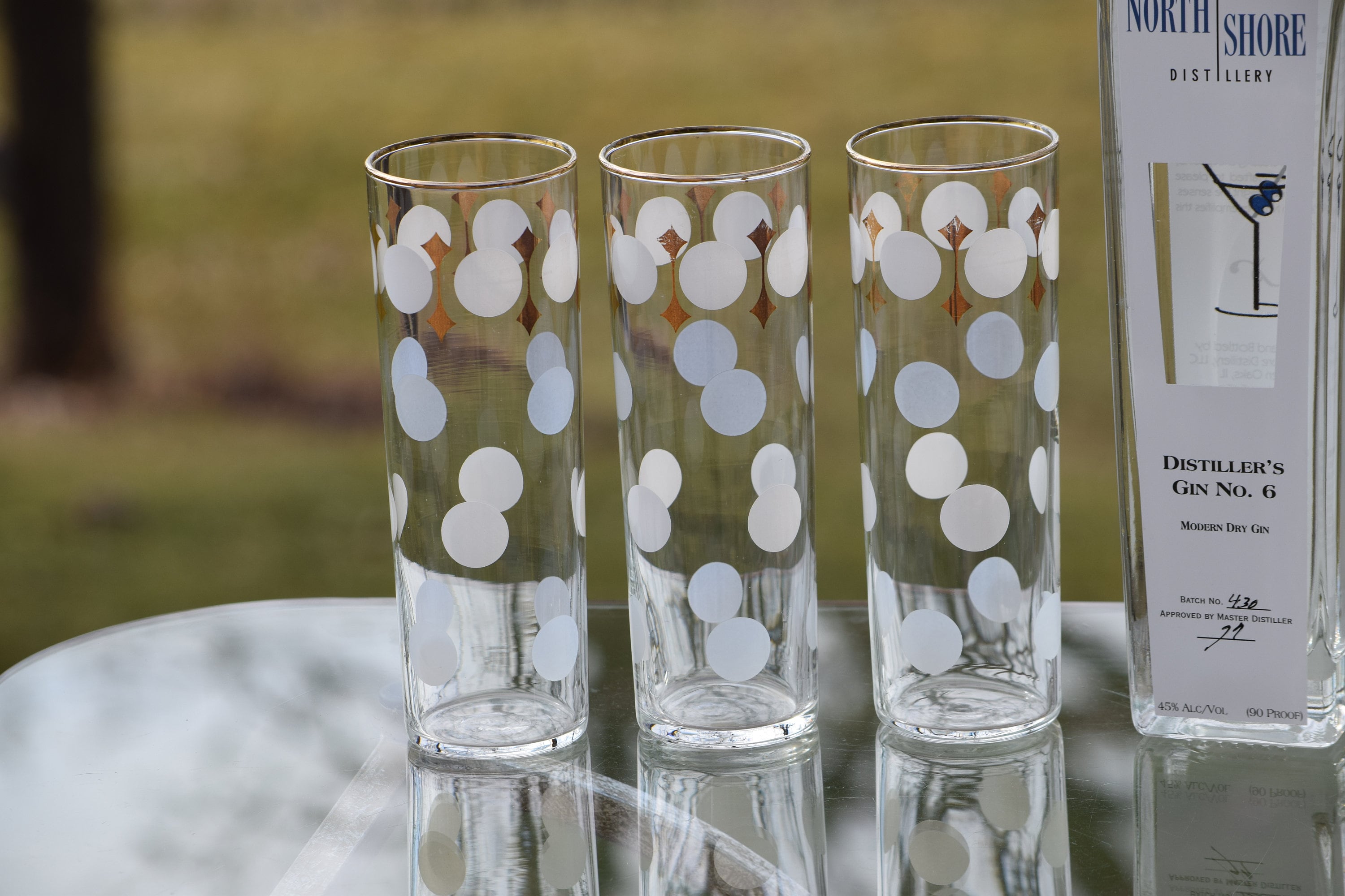Vintage Gold & White COLLINS Glasses, Set of 6, Vintage Libbey Collins
