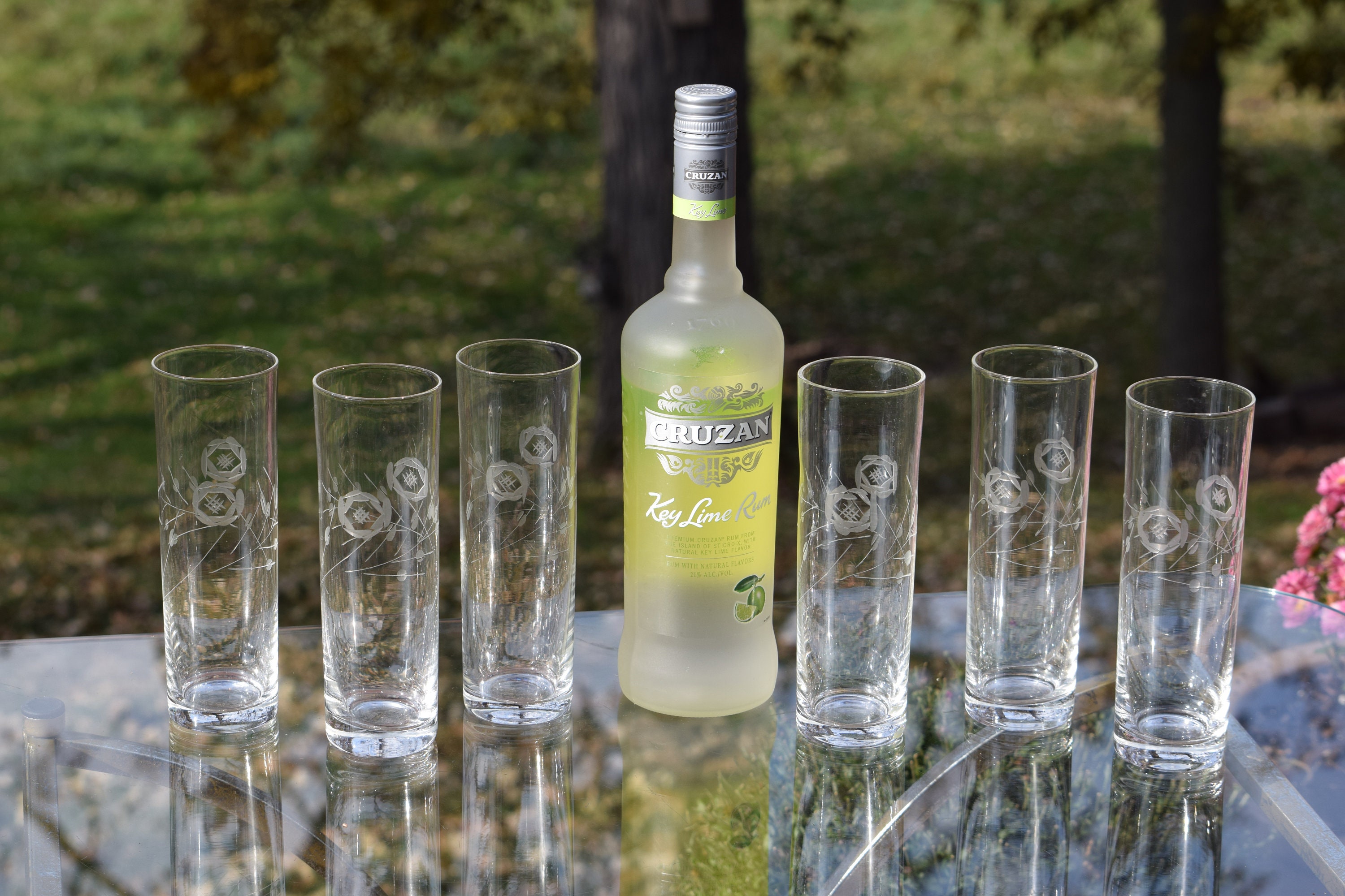 Vintage Etched COLLINS Glasses, Set of 6, Cocktail Party Glasses, Mid