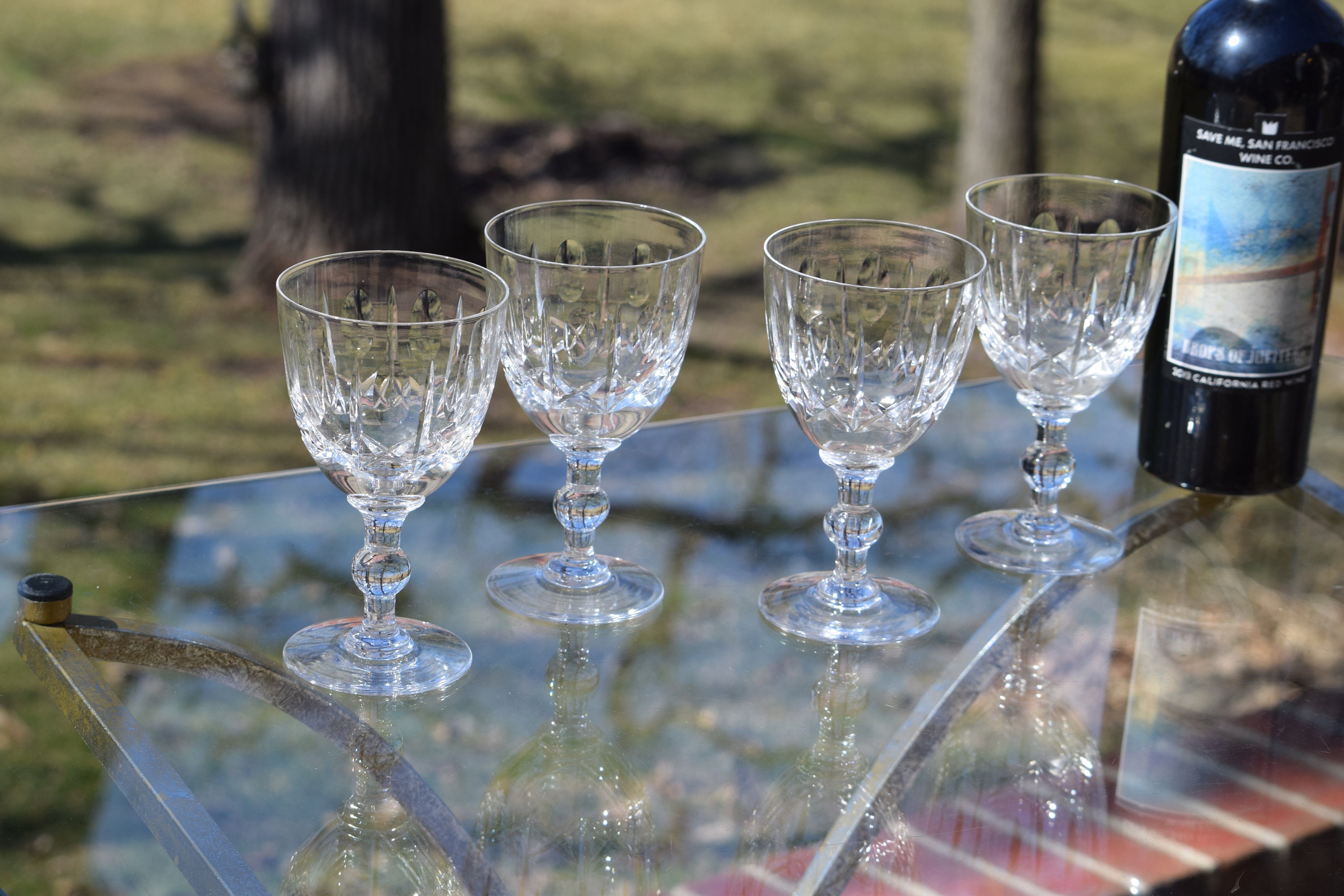 4 Vintage Etched Crystal Wine Glasses, Royal Brierley Crystal