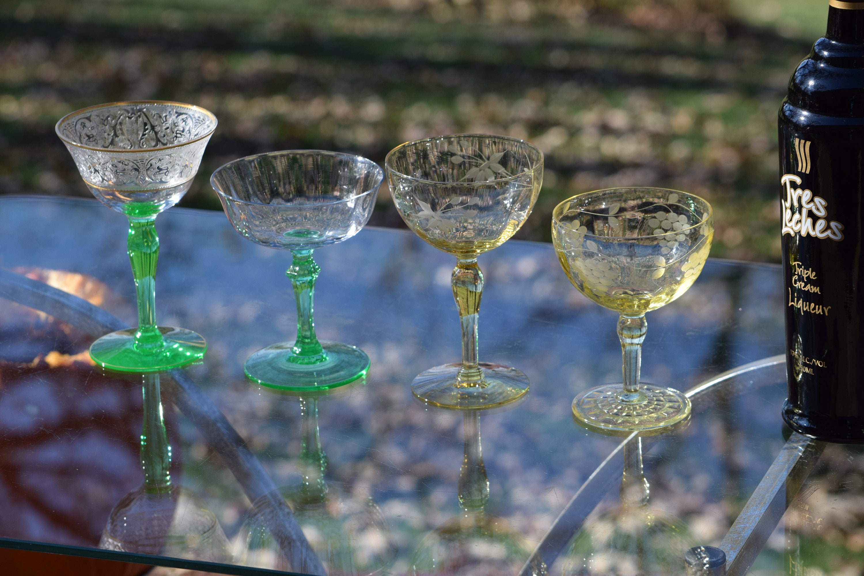 Vintage Multi Colored MisMatched Cocktail glasses, Set of 4, Champagne Glasses, Craft
