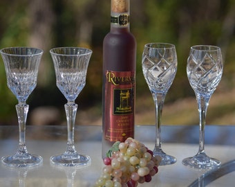 4 Vintage Etched Crystal Wine Liqueur Cordials, Set of 4 Mis-Matched 4 oz Liqueur ~ Port Wine ~ Dessert Wine Glasses, Mikasa Olympus