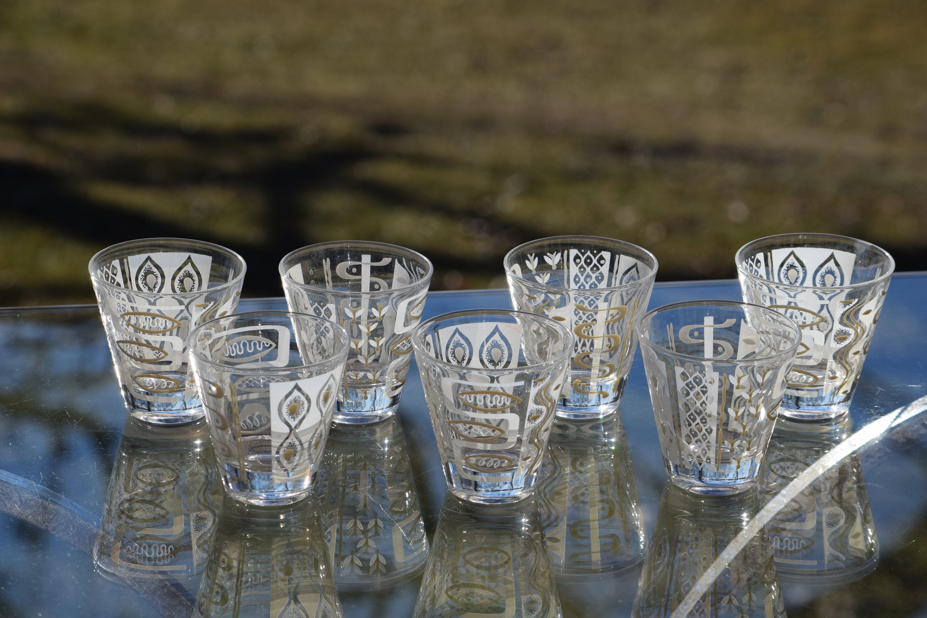 7 Vintage Mid Century Double Shot Glasses, Set of 7, Vintage Whiskey