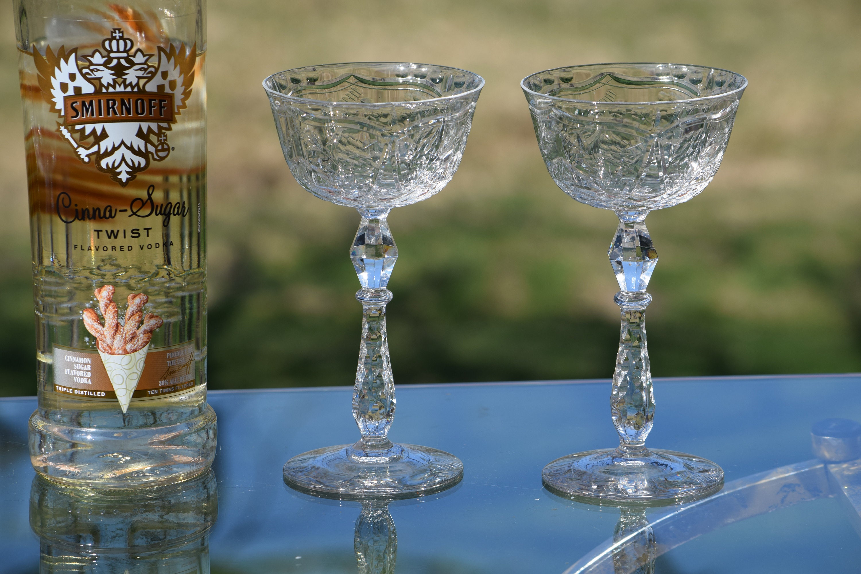 EXQUISITE Vintage Etched Crystal Tall Cocktail Glasses, Set of 6
