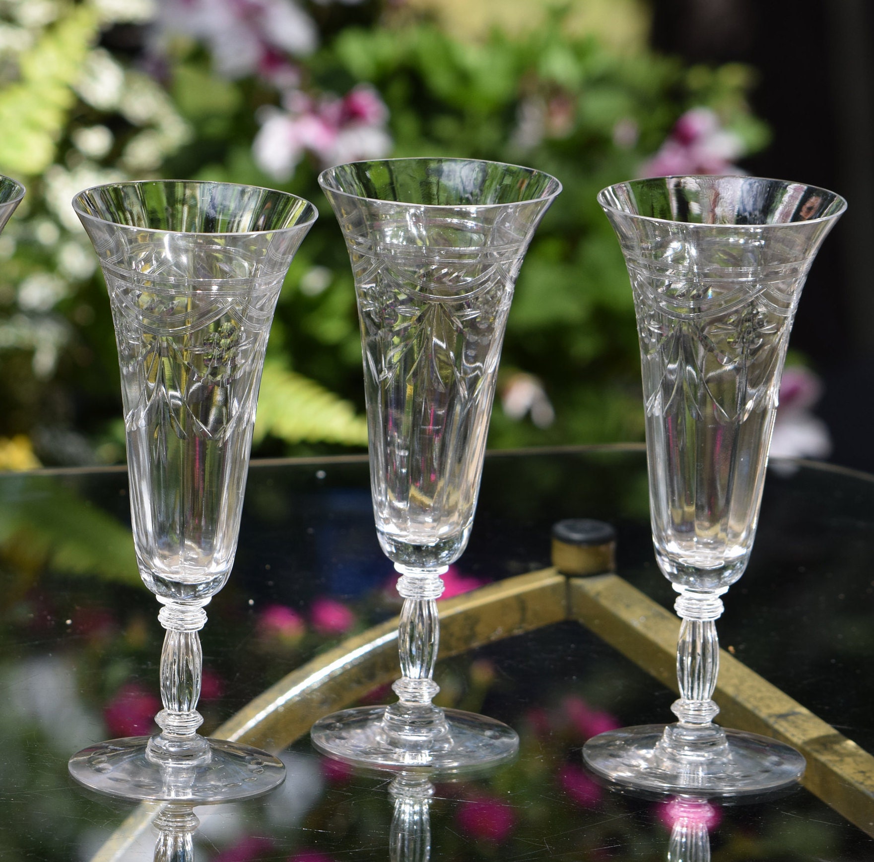 Art Deco Champagne Flutes Brunch Glasses Mimosa Vintage