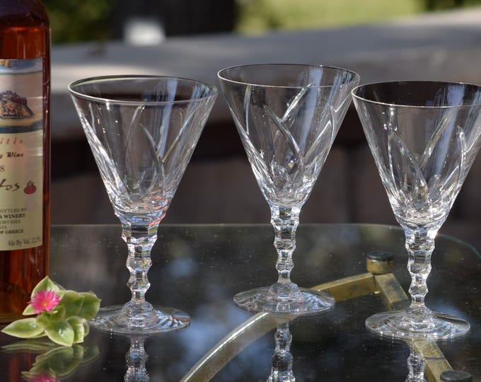 EXQUISITE LOOK! 6 Vintage Etched CRYSTAL Wine Glasses, Duncan Miller, circa 1950's Vintage Etched Water Goblets, 10 oz, Wedding Wine Glasses