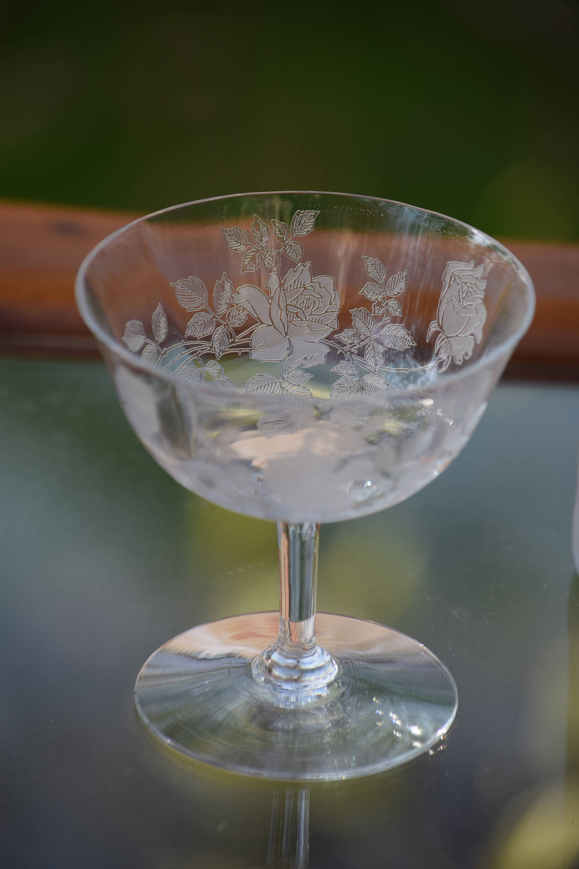 Vintage Etched Champagne Coupes Cocktail Martini Glasses, Set of 6