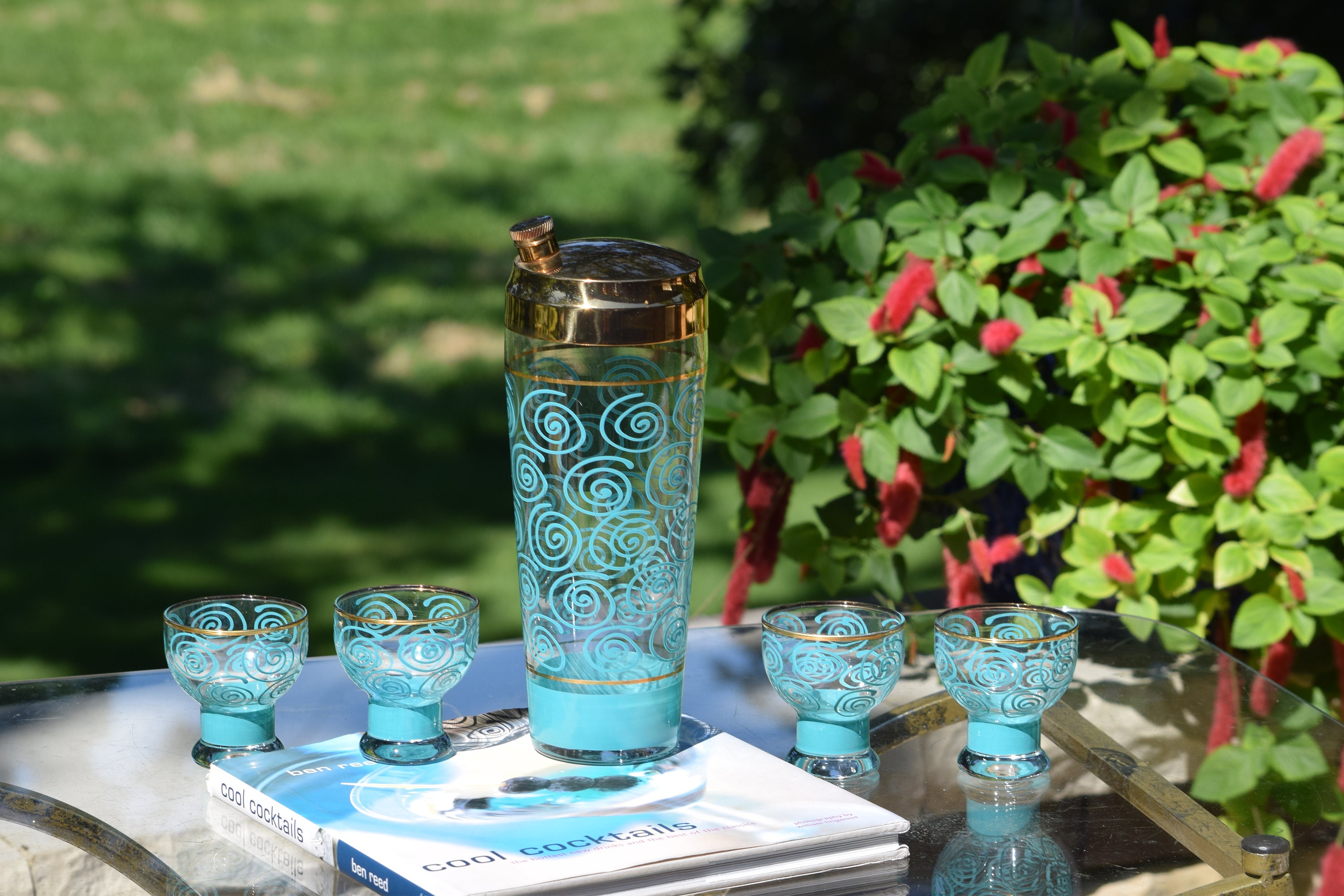 Mid Century Turquoise and Gold Drink Set – Duckwells
