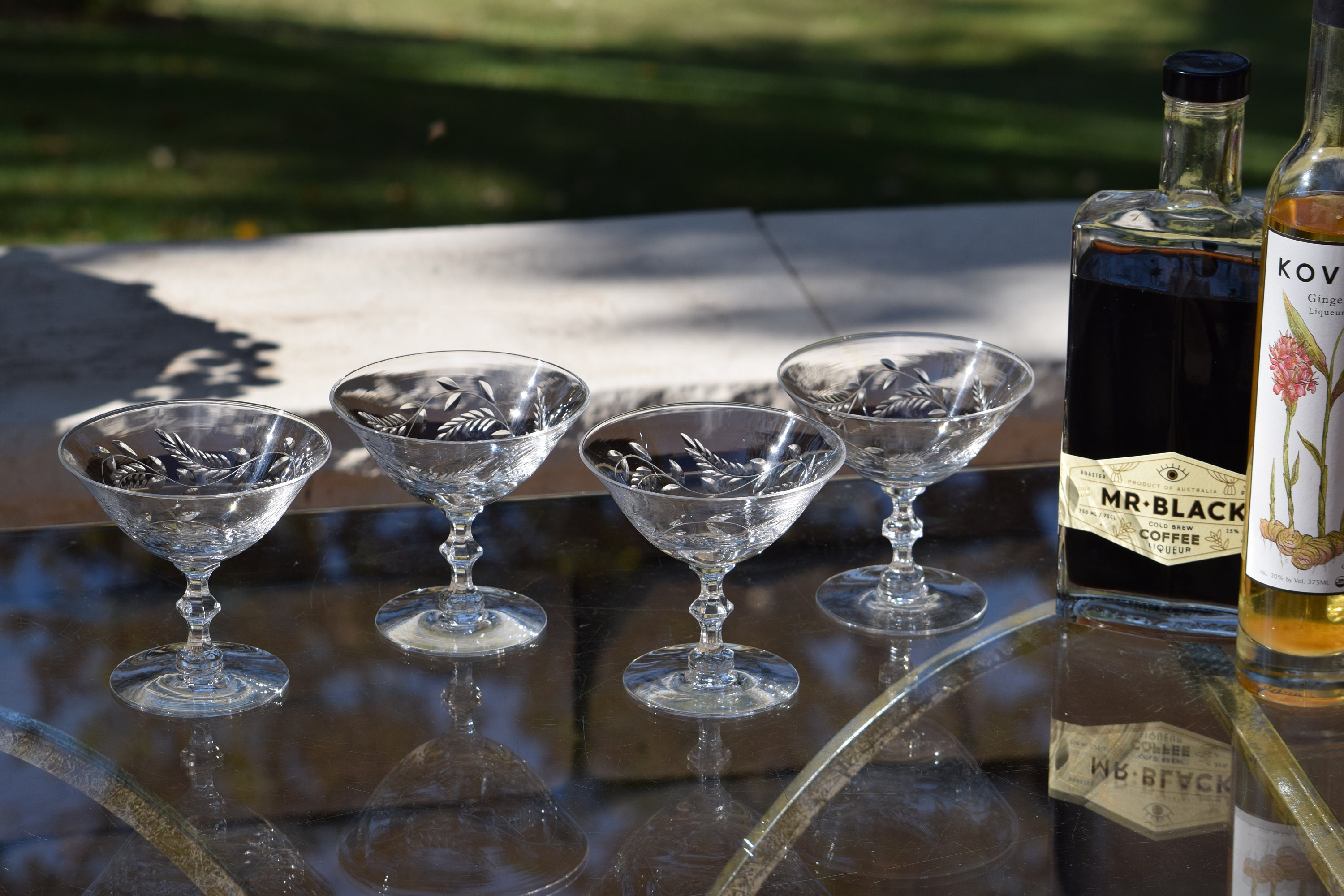 4 Vintage Etched Crystal Cocktail Glasses, Tiffin Franciscan