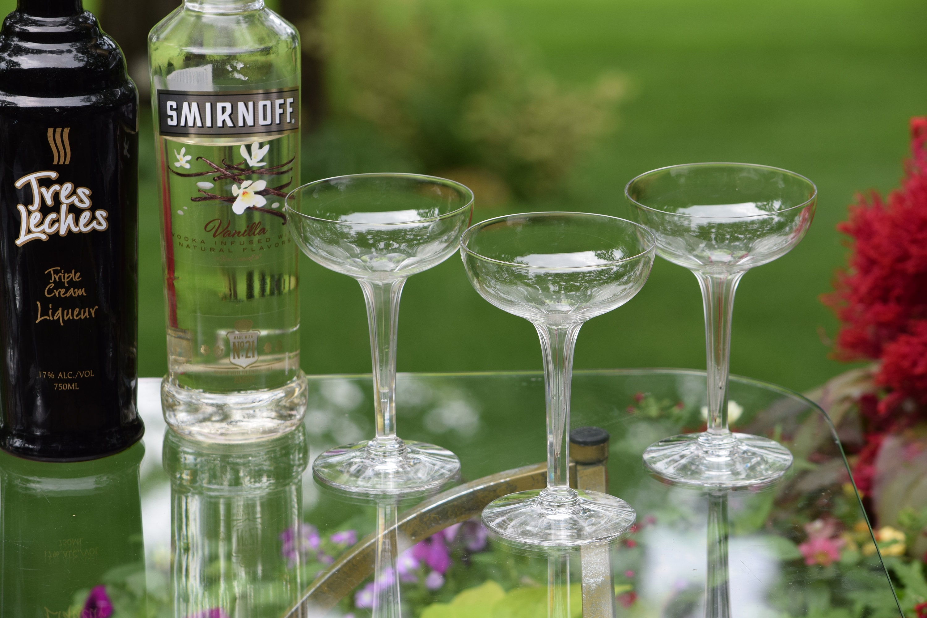 Vintage CRYSTAL Hollow Stem Champagne Coupes, Set of 7, Central Glass Works, circa 1940's