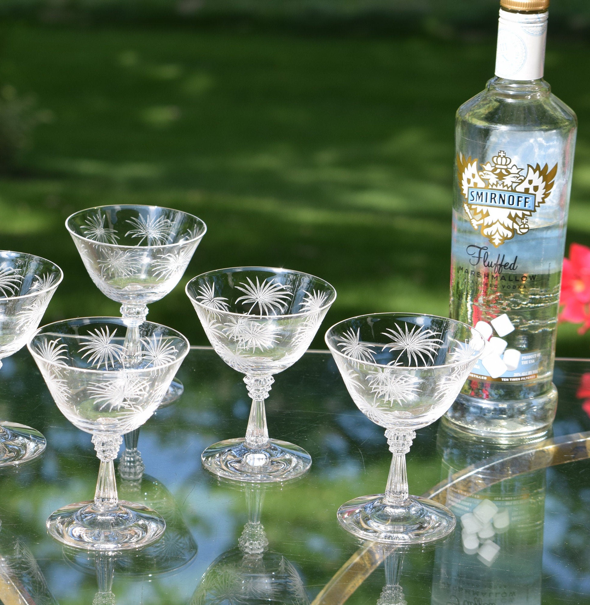 4 vintage etched cocktail glasses fostoria lido 1940 s craft 