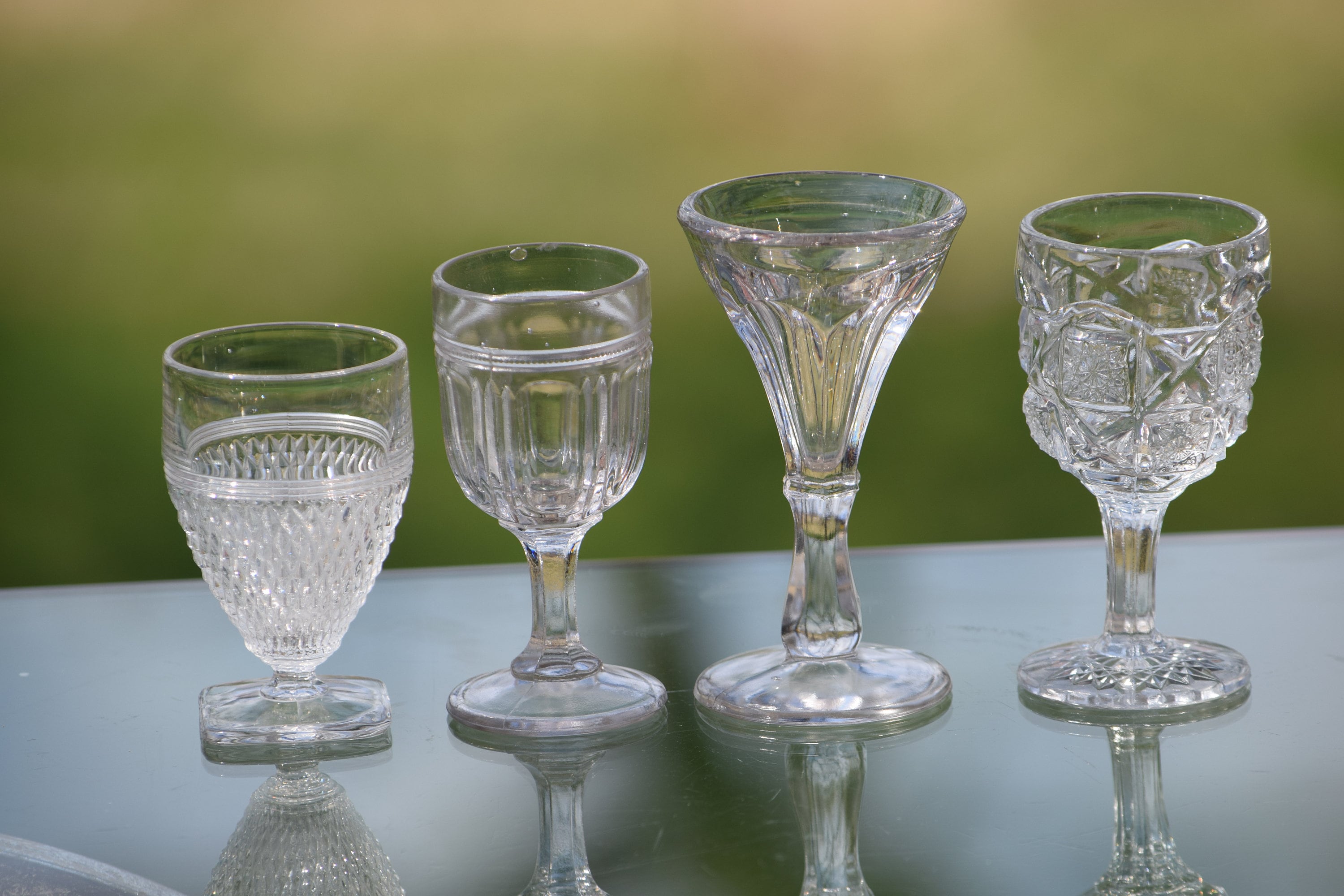 RESERVED NINA, Vintage Pressed Glass Wine Liquor CORDIAL Glasses Set of