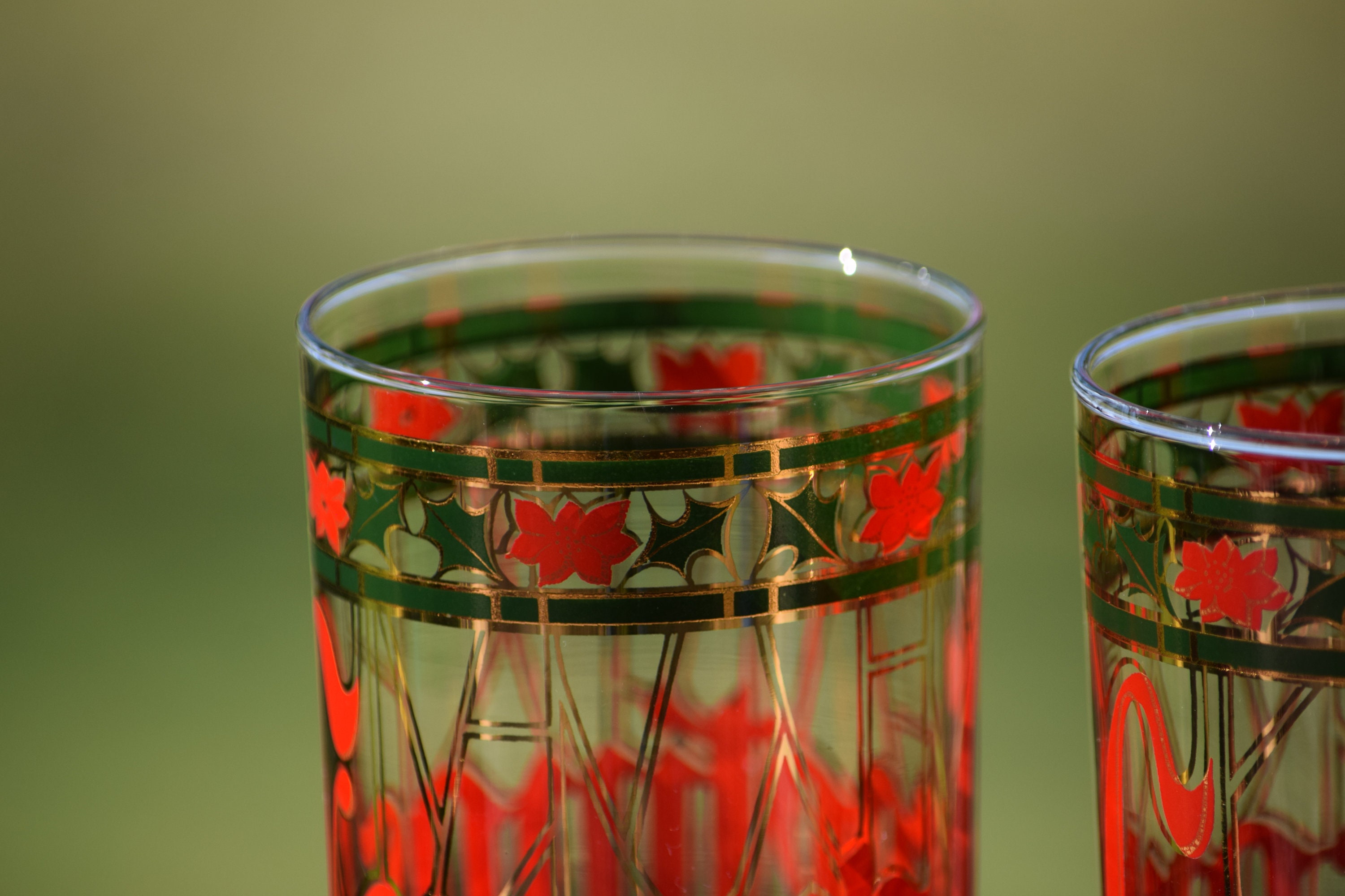 4 Vintage Culver Christmas Highball Cocktail glasses, Set of 4, Bourbon