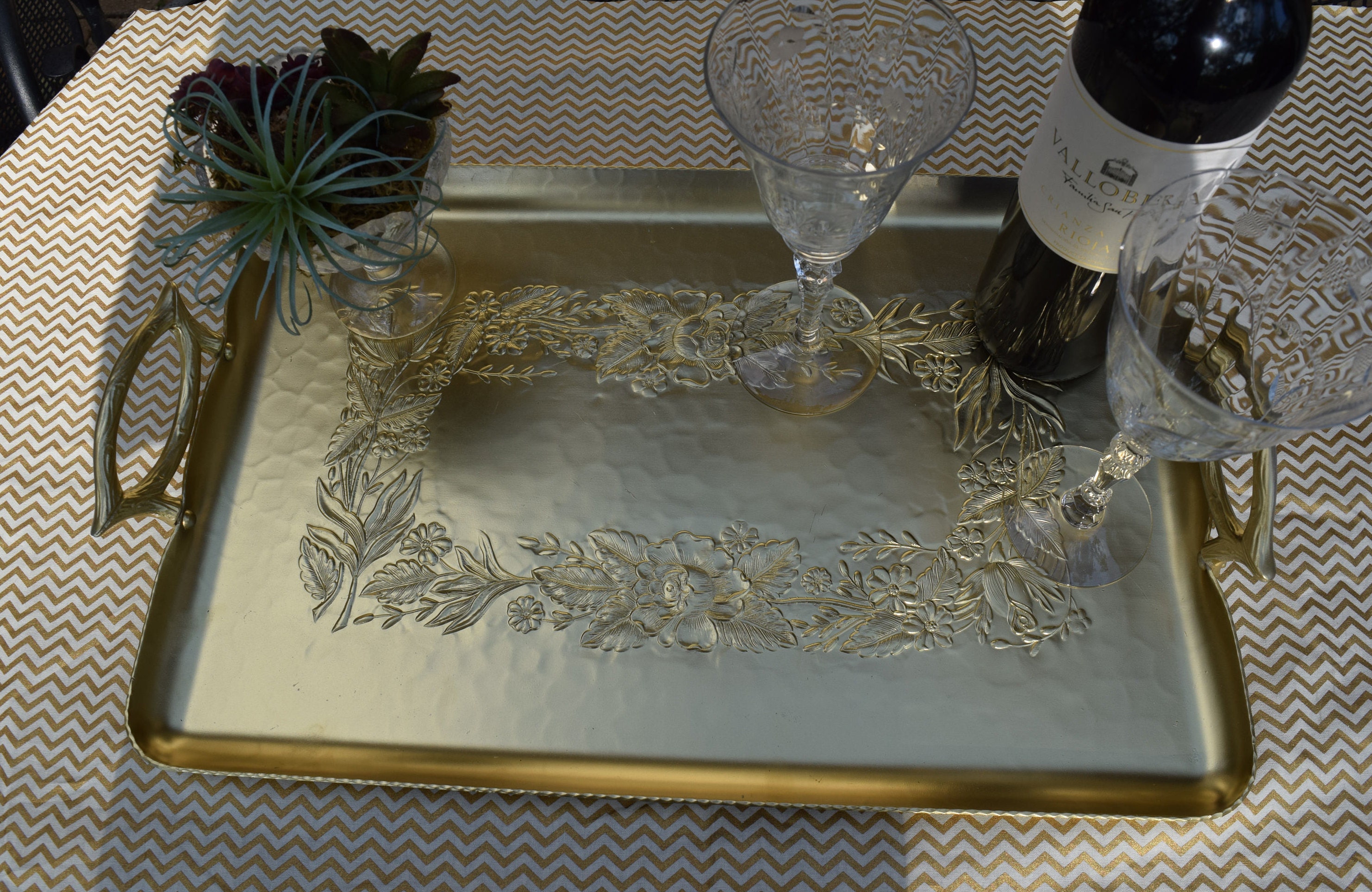 Vintage Gold Serving Tray, Vintage Gold Home Decor, Ottoman Tray ...