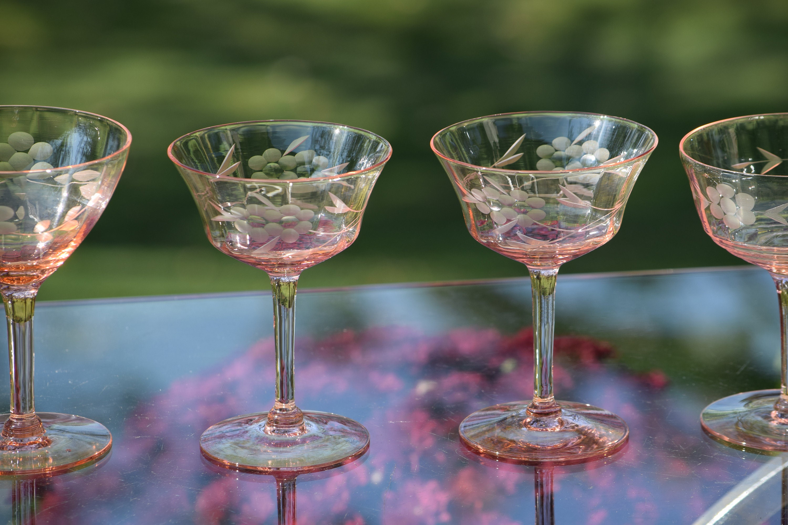 Vintage PINK DEPRESSION Glass Cocktail - Martini Glasses, Set of 6