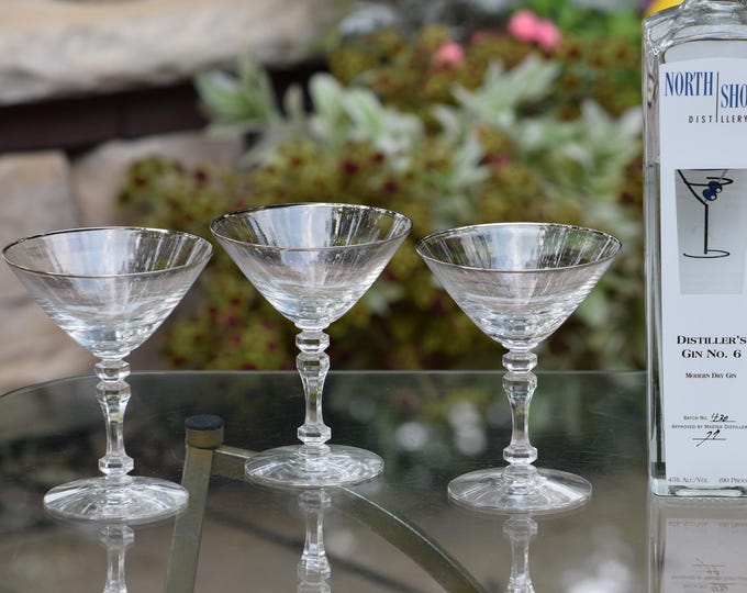 6 Vintage Platinum Rim Cocktail ~ Martini Glasses,  Tiffin Franciscan, circa 1960, Platinum Rim Champagne Glasses, Wedding Toasting Glasses