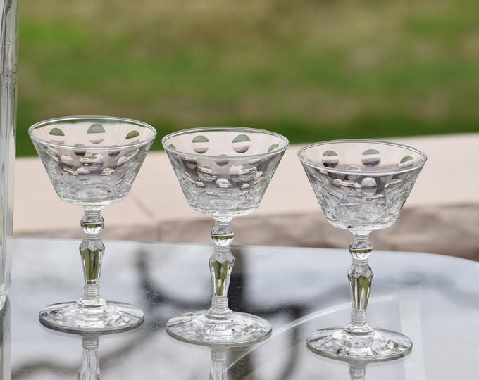 Vintage Etched Martini Glasses: 1950s Cocktail Party Glasses, Set of 6