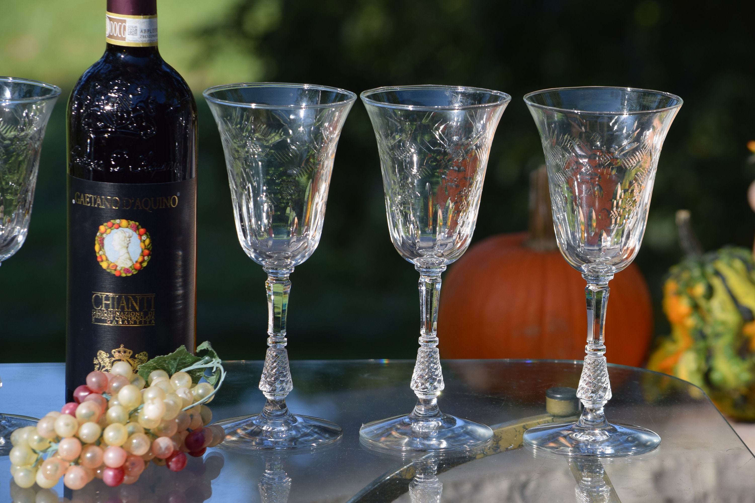 4 Vintage Etched Tall Wine Glasses ~ Water Goblets, Rock Sharpe, 1950's  Crystal Wine Glass, Unique Etched Wine Glasses, Wedding Glasses