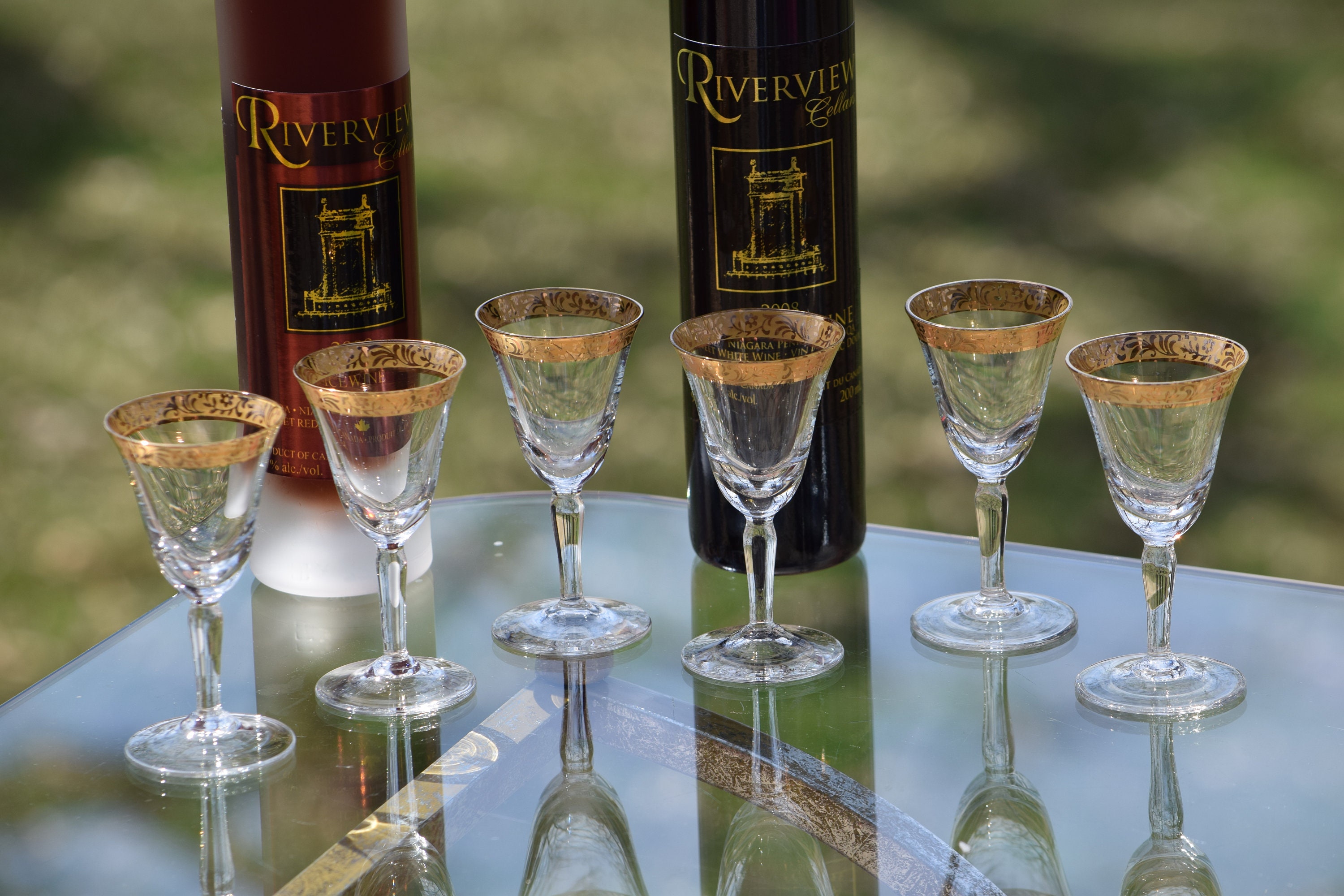 Vintage Gold Rimmed Wine Cordials Glasses, Set of 4, Liquor Port