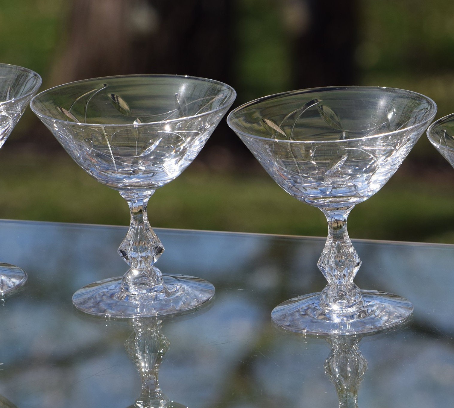 Vintage CRYSTAL Bubble Stem Cocktail Glasses, Set of 4, Vintage Crystal
