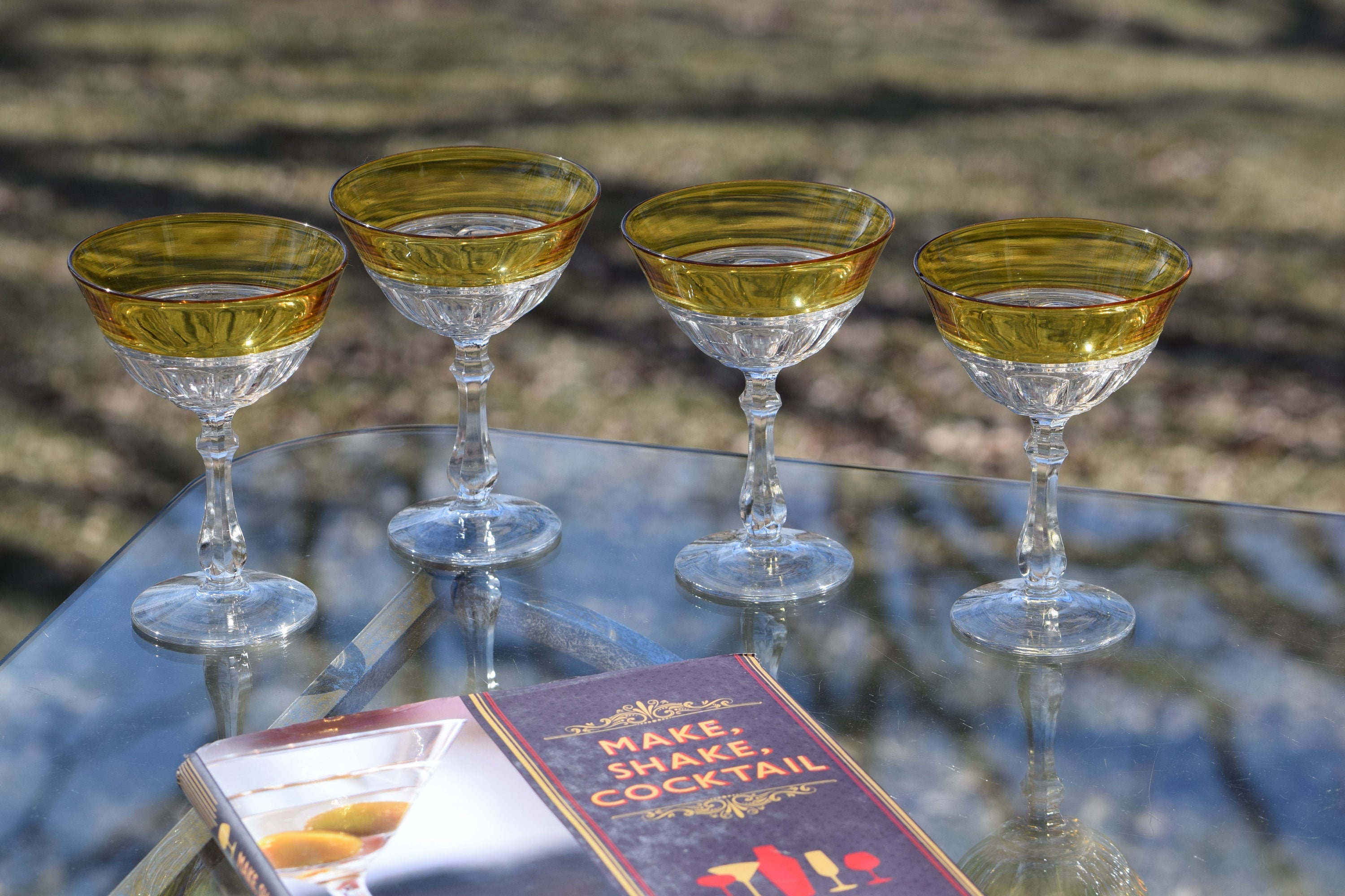 SOLD RESERVED Steven Vintage Yellow Cocktail Martini Glasses